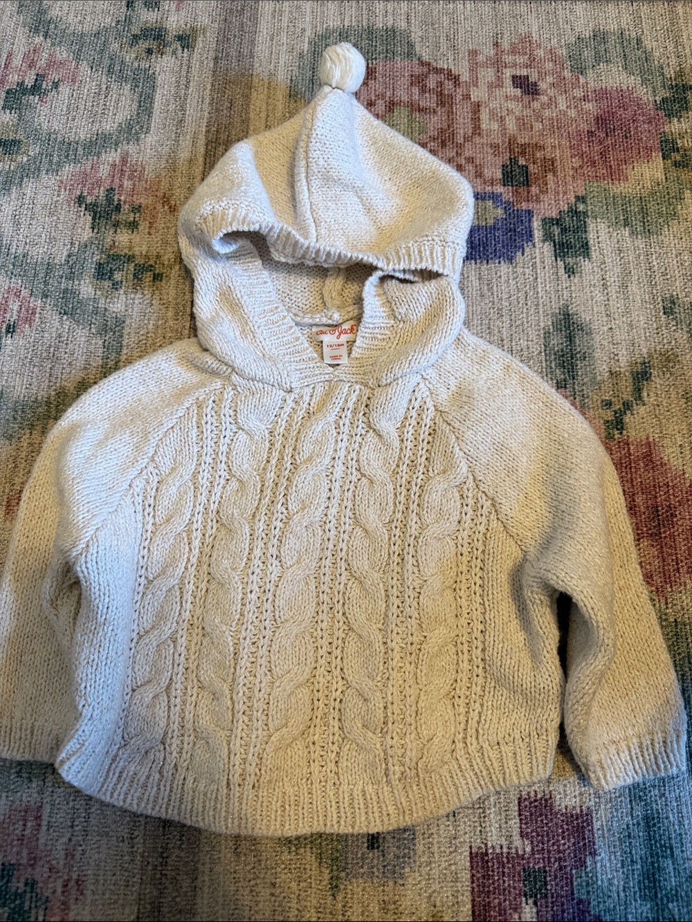 Cat & Jack Cream Cable Knit Hooded Sweater